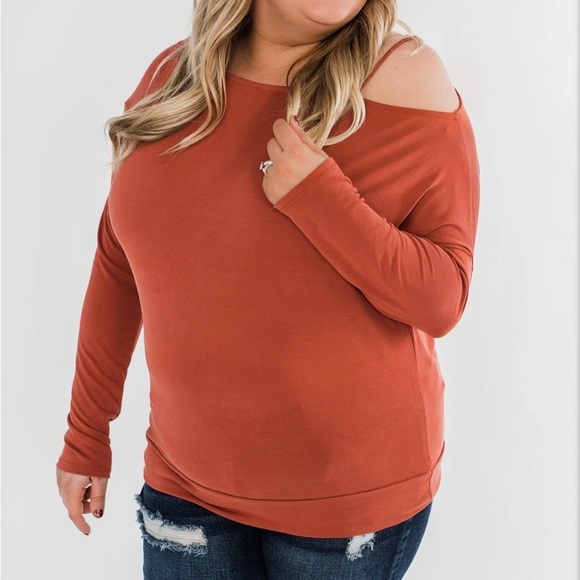 Something New Cold Shoulder Top- Soft Rust - Picture 6 of 12